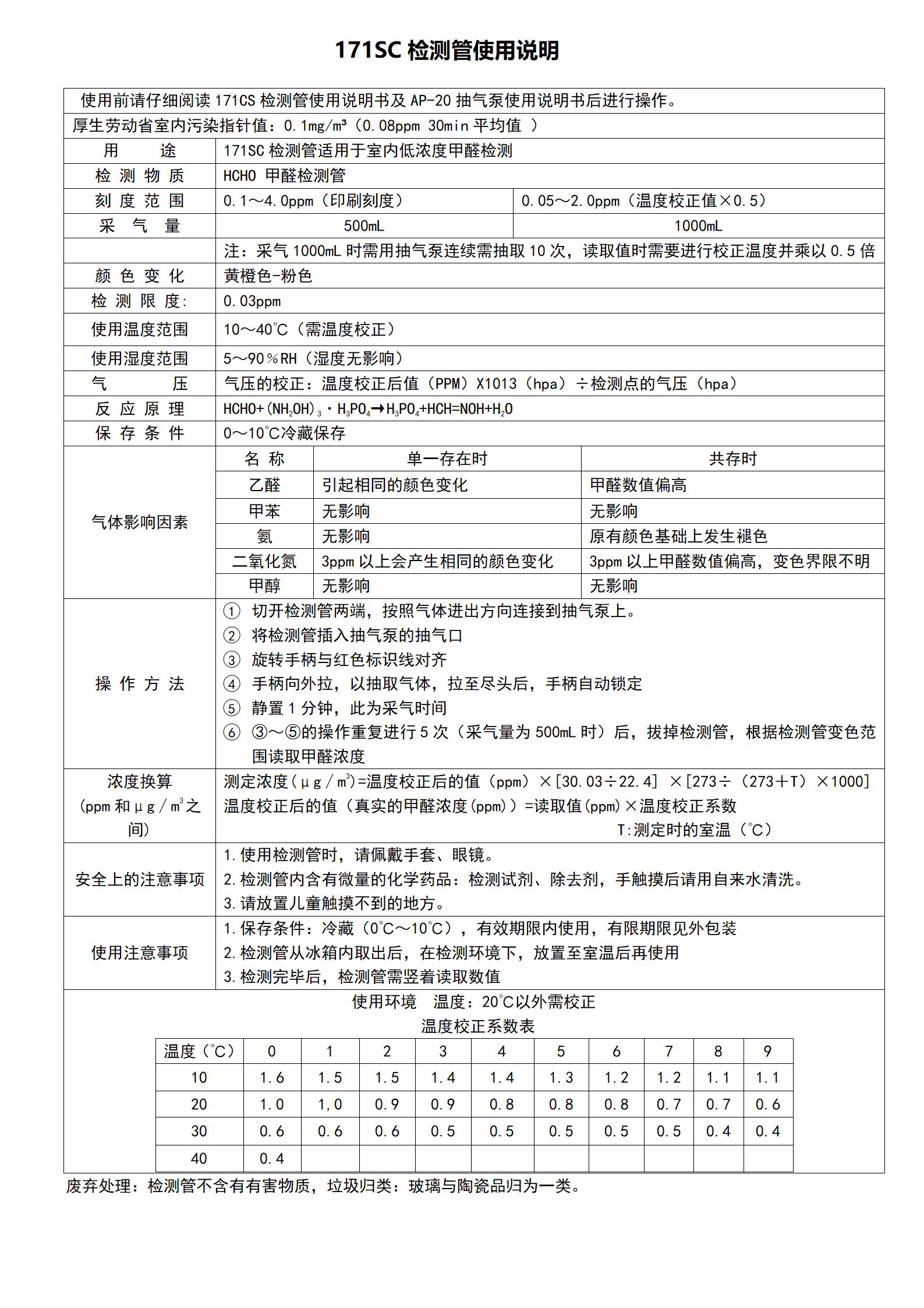 北川式氣體檢測(cè)管171SC檢測(cè)使用說明